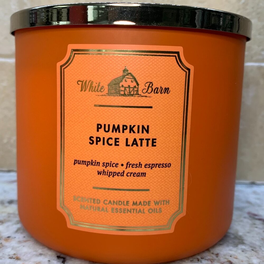 Bath & Body Works Candle Pumpkin Spice Latte 3 Wick NEW White Barn